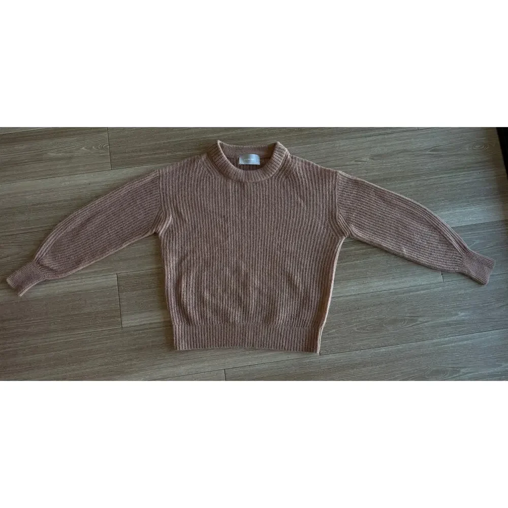 Everlane XS Alpaca Merino Wool Ribbed Crew Neck Sweater Tan